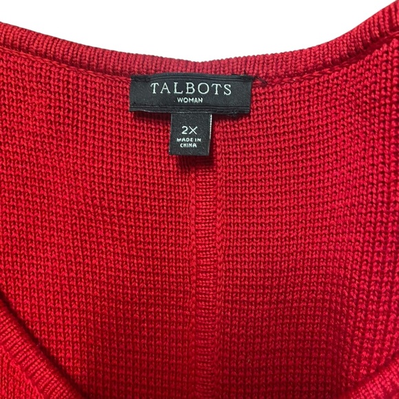Talbots Woman Waffle Knit Dress Size 2X Red Full Gold Zipper Cardigan Versatile - Picture 7 of 11